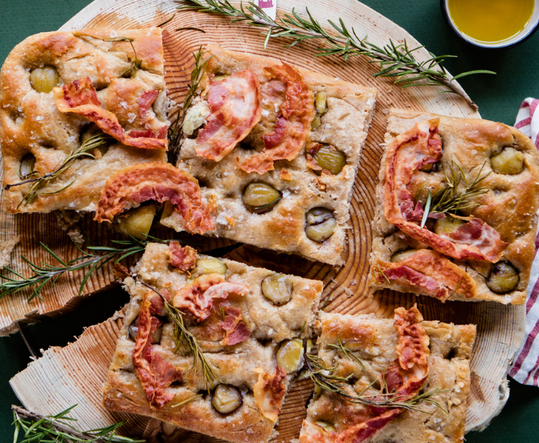 focaccia con castagne e bacon