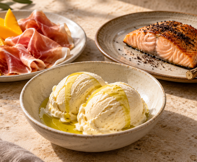 abbinamenti-insoliti-olio-gelato-liquirizia-salmone