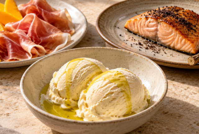 abbinamenti-insoliti-olio-gelato-liquirizia-salmone